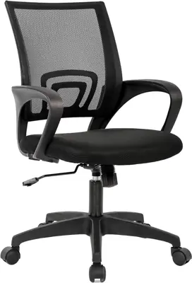 BestOffice | Ergonomic Office Chair | Mid-Back Swivel Desk Chair | Breathable Backrest & Lumbar Support | Adjustable Height | Sponge Seat | Rolling Wheels | Black | for Adults & Women