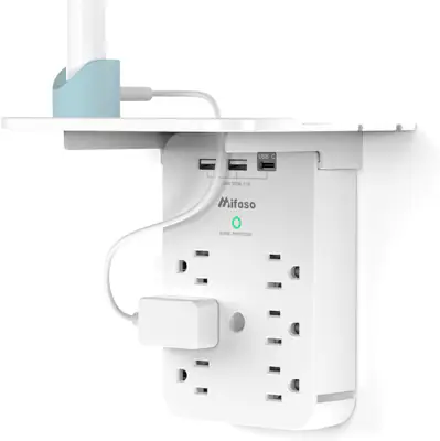Mifaso Wall Outlet Extender with Shelf and Surge Protector