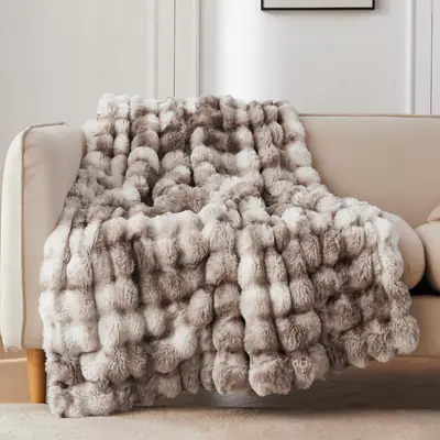 COOVA Faux Fur Bubble Throw Blanket