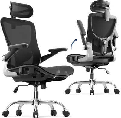 Ergonomic Office Chair, Mesh Seat Cushion with 3D Armrests and 3D Headrest, Adjustable Lumbar Support with 90-120Β° Rocking Function, SGS Class 4 Gas Clylinder, Black